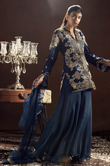 Blue Straight Shirt Palazzo Pants Set