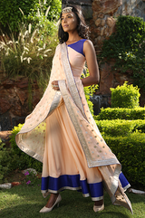 Peach And Blue Anarkali With Gota Patti Dupatta