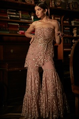 Blush Pink Peplum Bustier with Sharara Set