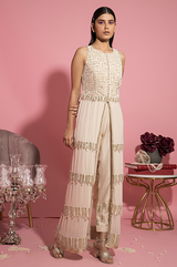 Ivory Tiered Shirt with Embroidered Pants Set