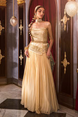 Ivory Embroidered Peplum Top and Skirt Set