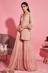 Pink Shirt and Tiered Sharara Set