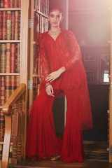 Red Tonal Short Kurta with Flared Pants Set