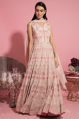 Nude Pink Resham Embroidered Anarkali