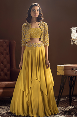 Mustard Boxy Jacket Skirt and Bustier Set