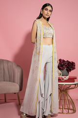 Grey Bustier Cape and Flared Pants Set