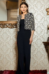 Blue Jumpsuit with Embroidered Jacket