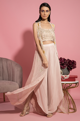 Nude Pink Bustier Cape and Dhoti Pants Set