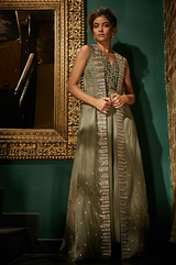 Olive Green Crop Top Cape Tulip Pants and Cape Set