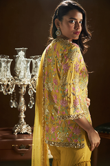 Mustard Shirt with Tiered Sharara and Cutwork Dupatta