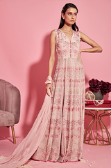 Nude Pink Resham Embroidered Anarkali