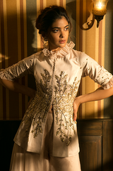 Ivory Peplum Jacket With Palazzo Set