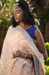 Peach And Blue Anarkali With Gota Patti Dupatta