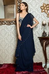 Blue Ruffle Saree