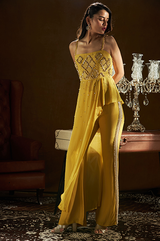 Mustard Pleated Top with Bell Bottom Pants