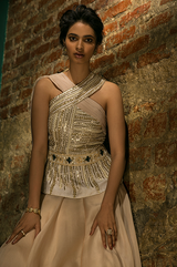 Ivory Peplum Criss Cross Top with Skirt Set