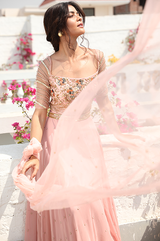 Pale pink embroidered anarkali with belt