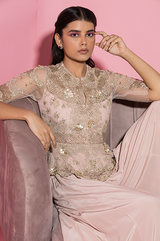 Nude Pink Peplum Jacket and Palazzo Set