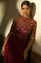Burgundy High Neck Gown