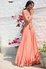 Peach wrap around crop-top skirt set