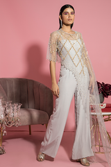 Grey Jumpsuit with Asymmetrical Cape