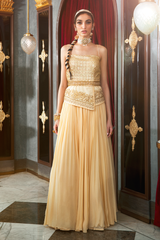 Ivory Embroidered Peplum Top and Skirt Set