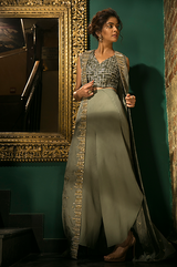 Olive Green Crop Top Cape Tulip Pants and Cape Set