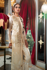 Ivory Long Straight Shirt with Pleated Pant Set