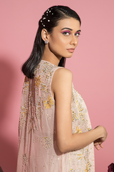 Nude Pink Bustier Cape and Dhoti Pants Set