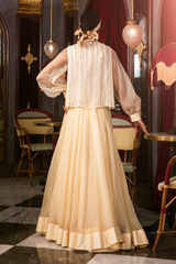 Ivory Victorian Blouse and Embroidered Open Jacket with Lehenga Set