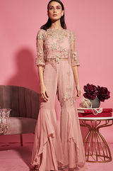 Pink Cape, Bustier and Flared Pants Set