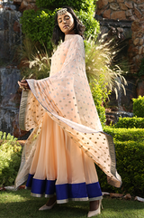 Peach And Blue Anarkali With Gota Patti Dupatta