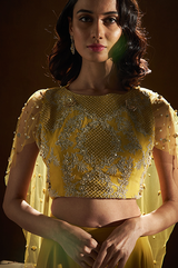 Mustard Crop Top with Flared Sleeves and Palazzo Set