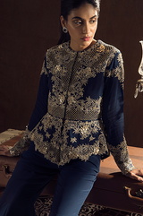 Blue Peplum Jacket Flared Pants Set