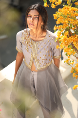 Light grey asymmetrical tunic with dhoti pants set