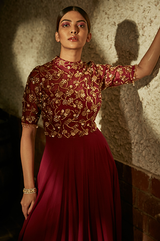 Burgundy High Neck Gown