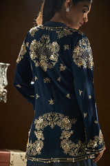 Blue Straight Shirt Palazzo Pants Set