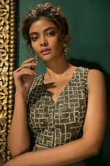 Olive Green Crop Top Cape Tulip Pants and Cape Set