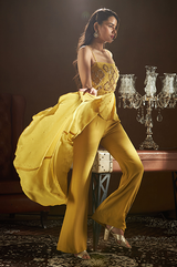 Mustard Pleated Top with Bell Bottom Pants