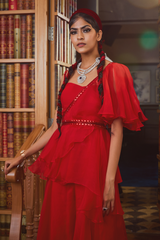 Red One Shoulder Ruffle Top and Palazzo Set