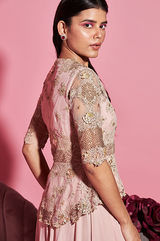 Nude Pink Peplum Jacket and Palazzo Set