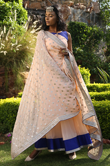 Peach And Blue Anarkali With Gota Patti Dupatta