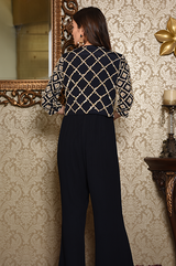 Blue Jumpsuit with Embroidered Jacket