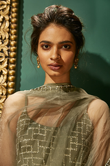 Olive Green Three Layered Sharara With Shirt Set