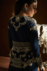 Blue Peplum Jacket Flared Pants Set