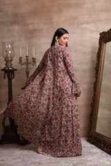 Red Printed Cape with Top and Plazo set