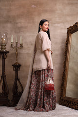 Beige Short Kurta and Printed Palazzo Set