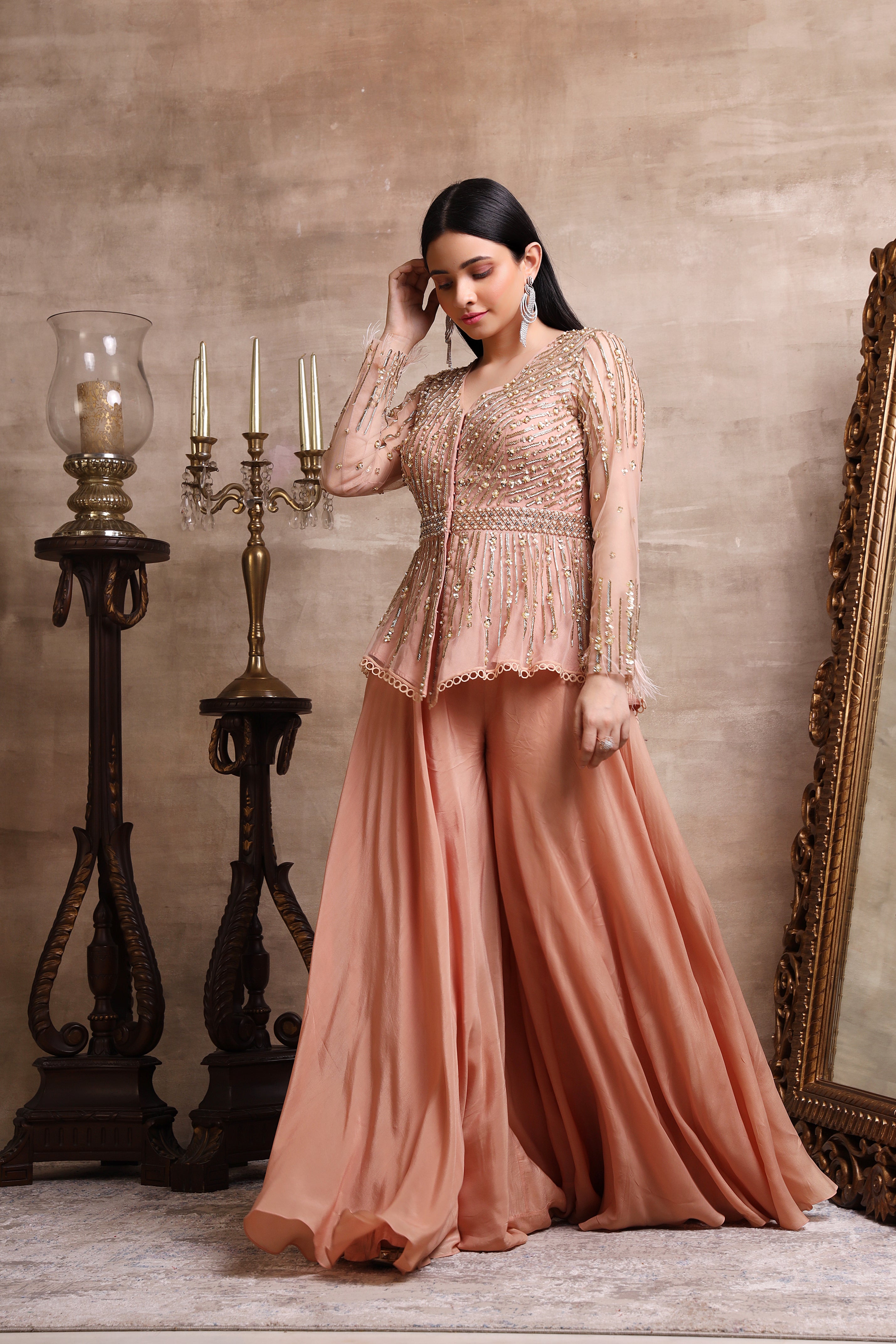 Rose Gold Peplum and Plazzo Set – Sanya Gulati