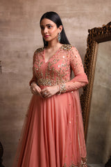 Peach Gown With Tasselled Dupatta