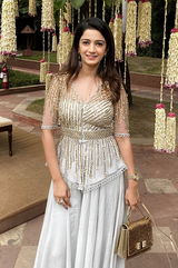 Grey embroidered Peplum Top with Palazzo Set